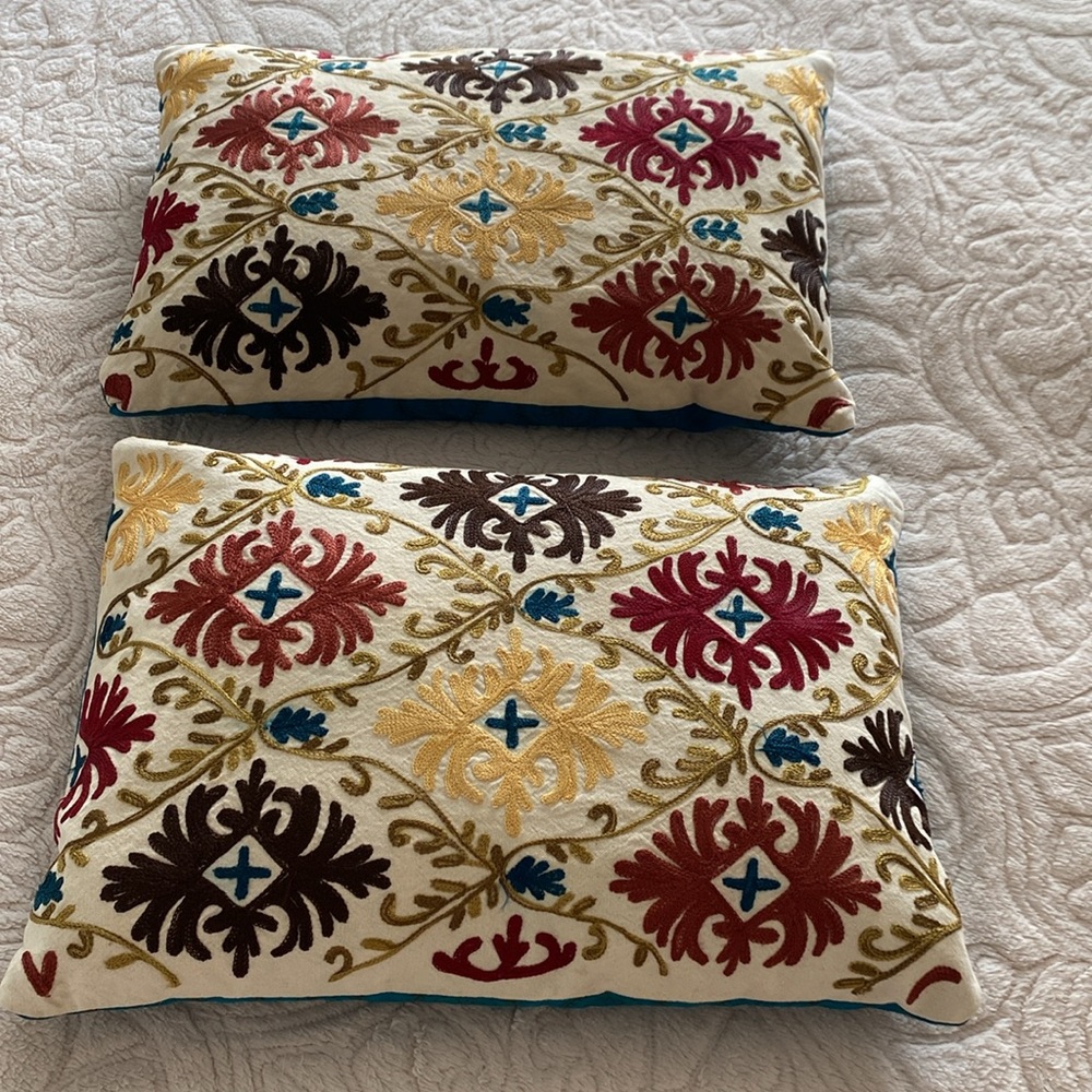 Pier 1 Imports embroidered decorative lumbar throw pillow. Each sold separately